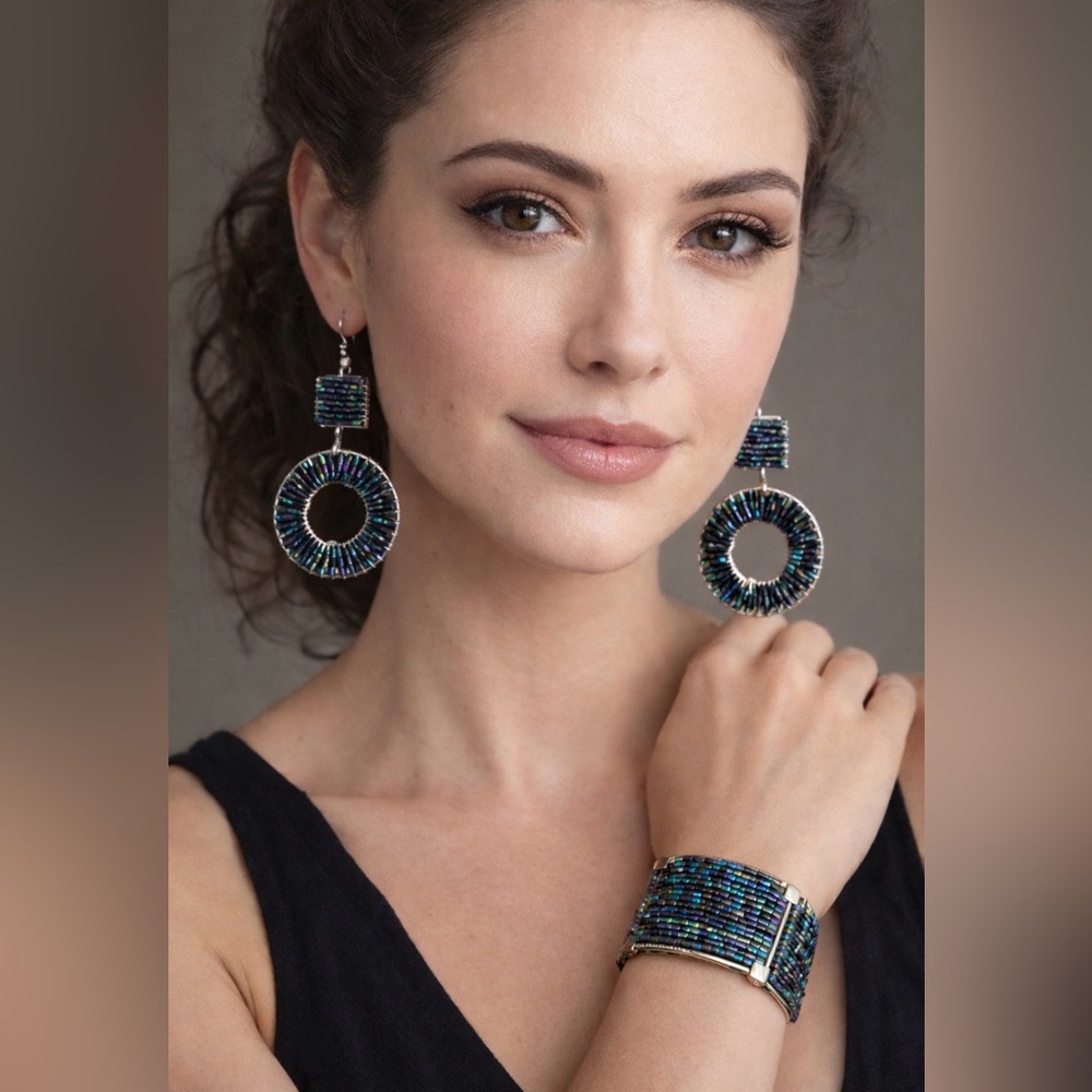 Elegant Beaded Hoop Earrings and Bracelet Set